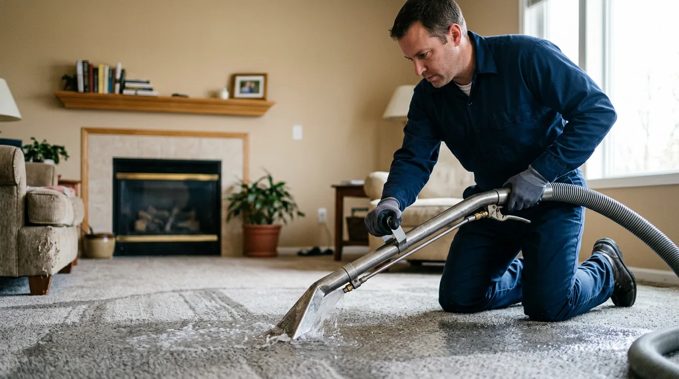 Water damage restoration technician working near Laquey, MO